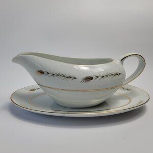 Empress China Grano Gravy Boat and Underplate White with Wheat Design